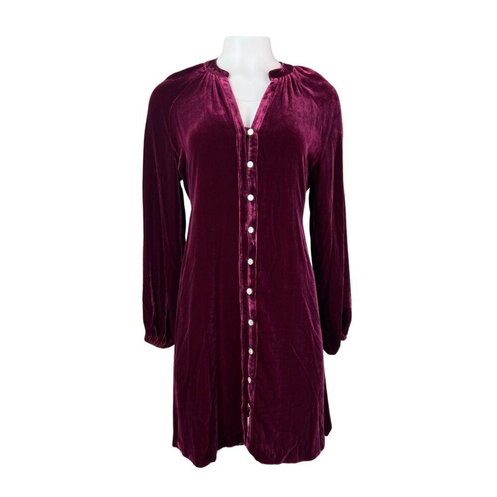 Faherty Long Sleeve Burgundy Velvet Dress
